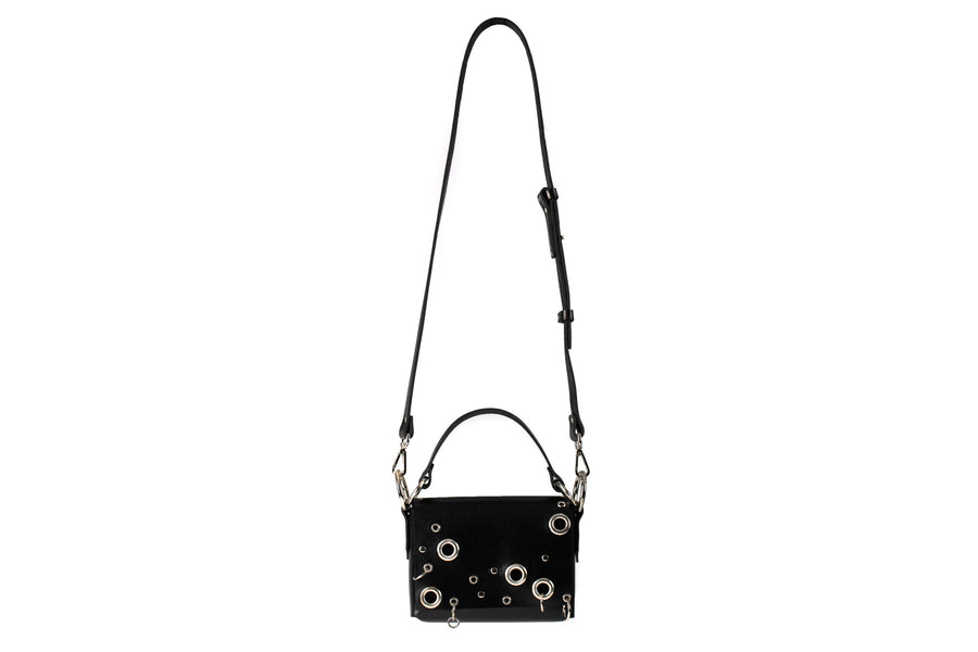 Studded Top Grain Leather Bag with Adjustable Strap