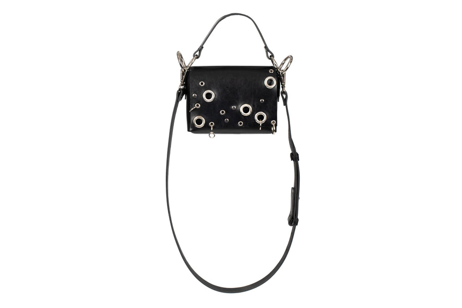 Studded Top Grain Leather Bag with Adjustable Strap
