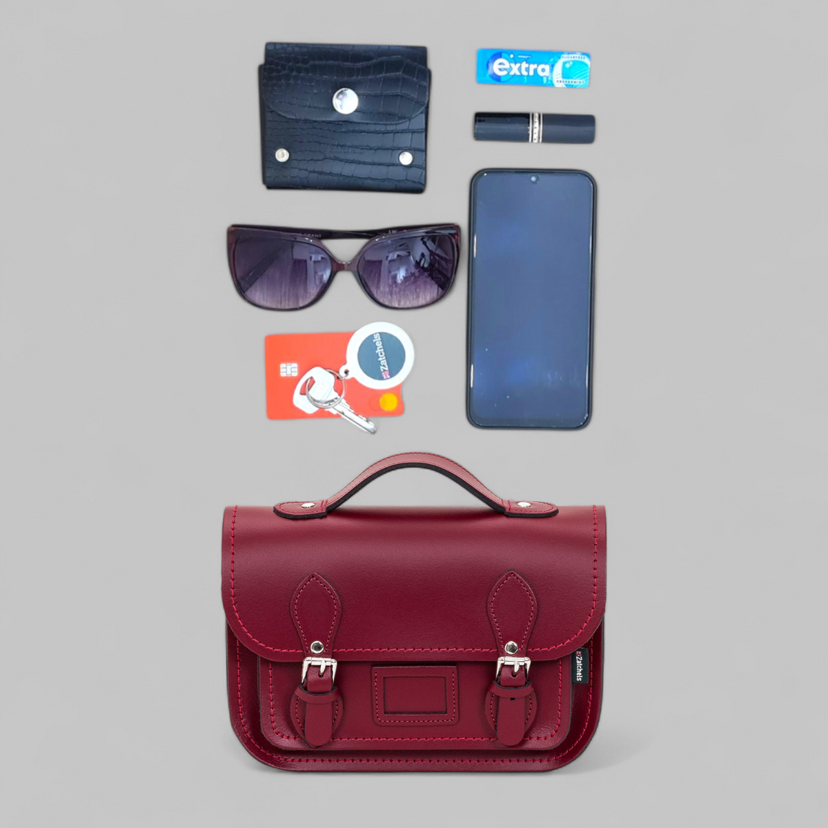 Leather Midi Satchel - Marsala Red