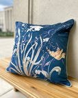 Navy Floral watercolour art Cushion 'Midnight' double sided design, made from Vegan friendly Suede