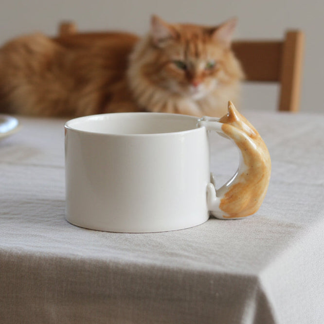 Ginger Cat Handle Mug – Handcrafted Ceramic