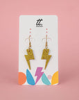 Mini gold glitter lightning bolt earrings