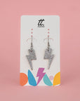 Mini silver glitter lightning bolt earrings