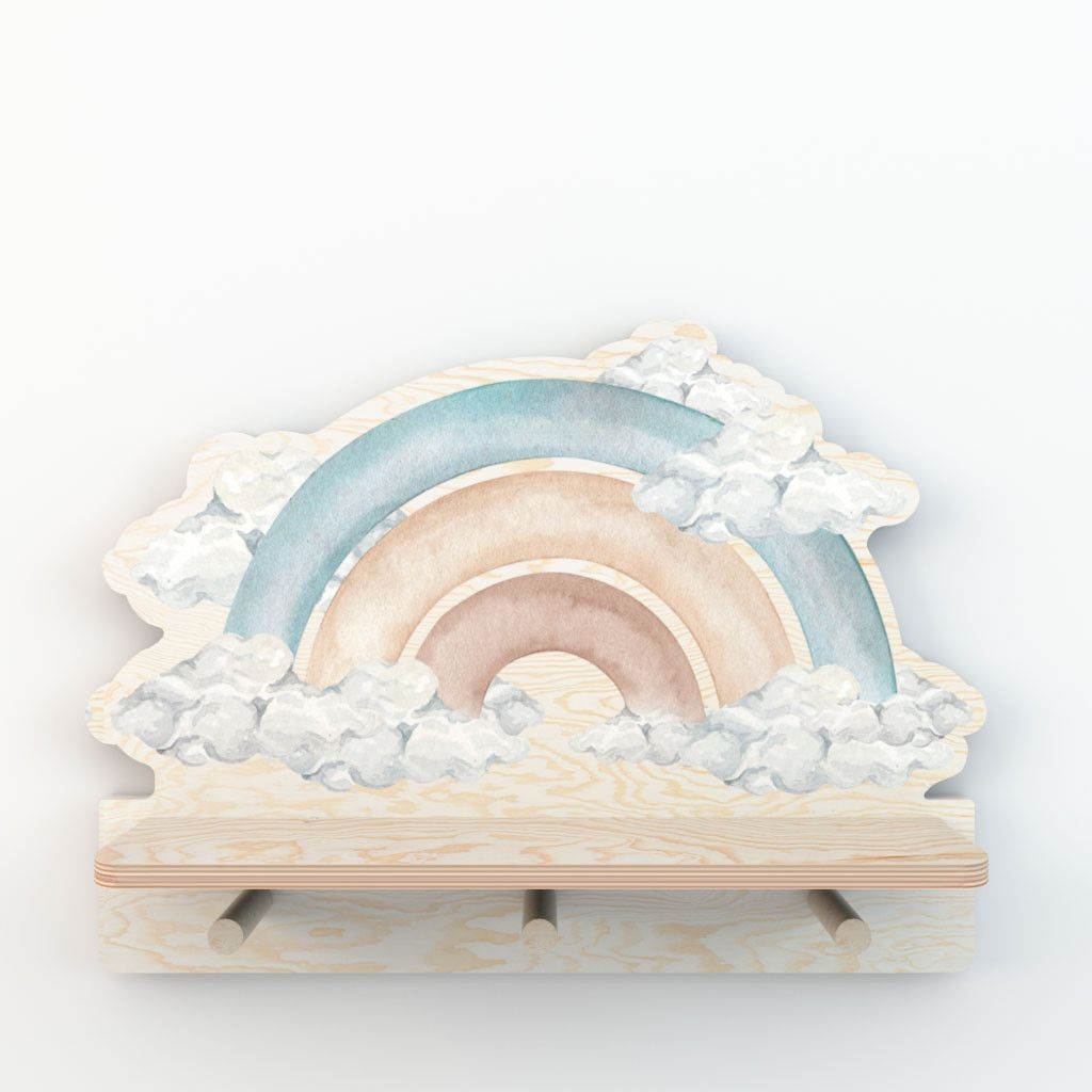 Mini Wall Shelf with Blue Rainbow Design
