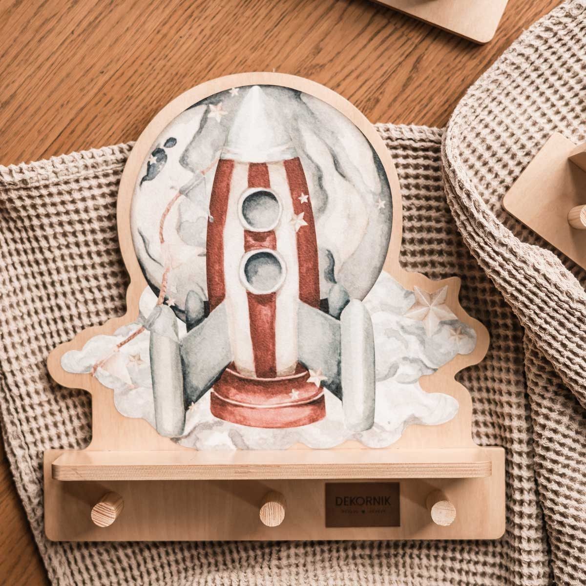 Rocketship Mini Wall Shelf with Dinosaur Design