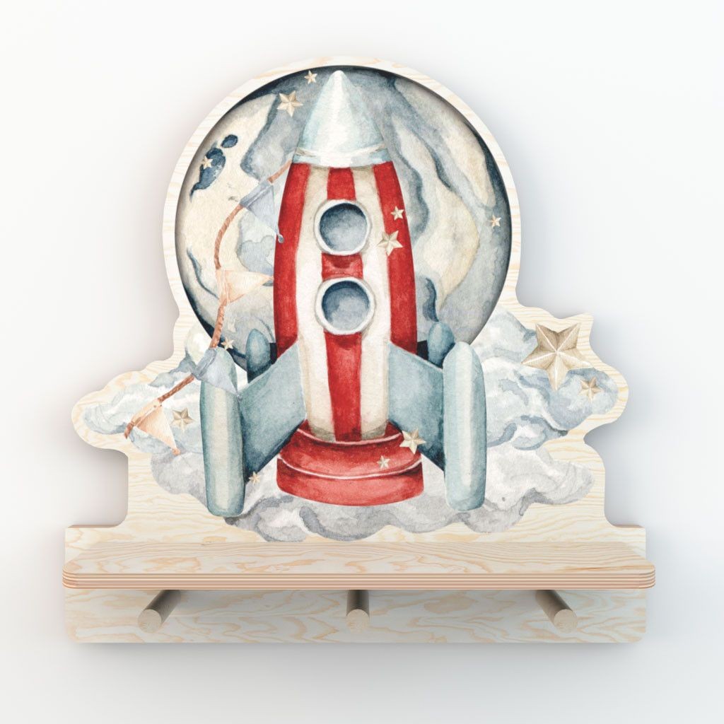Rocketship Mini Wall Shelf with Dinosaur Design