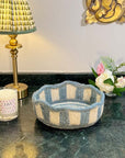 Stripy Scalloped Small Basket - Dusty Blue