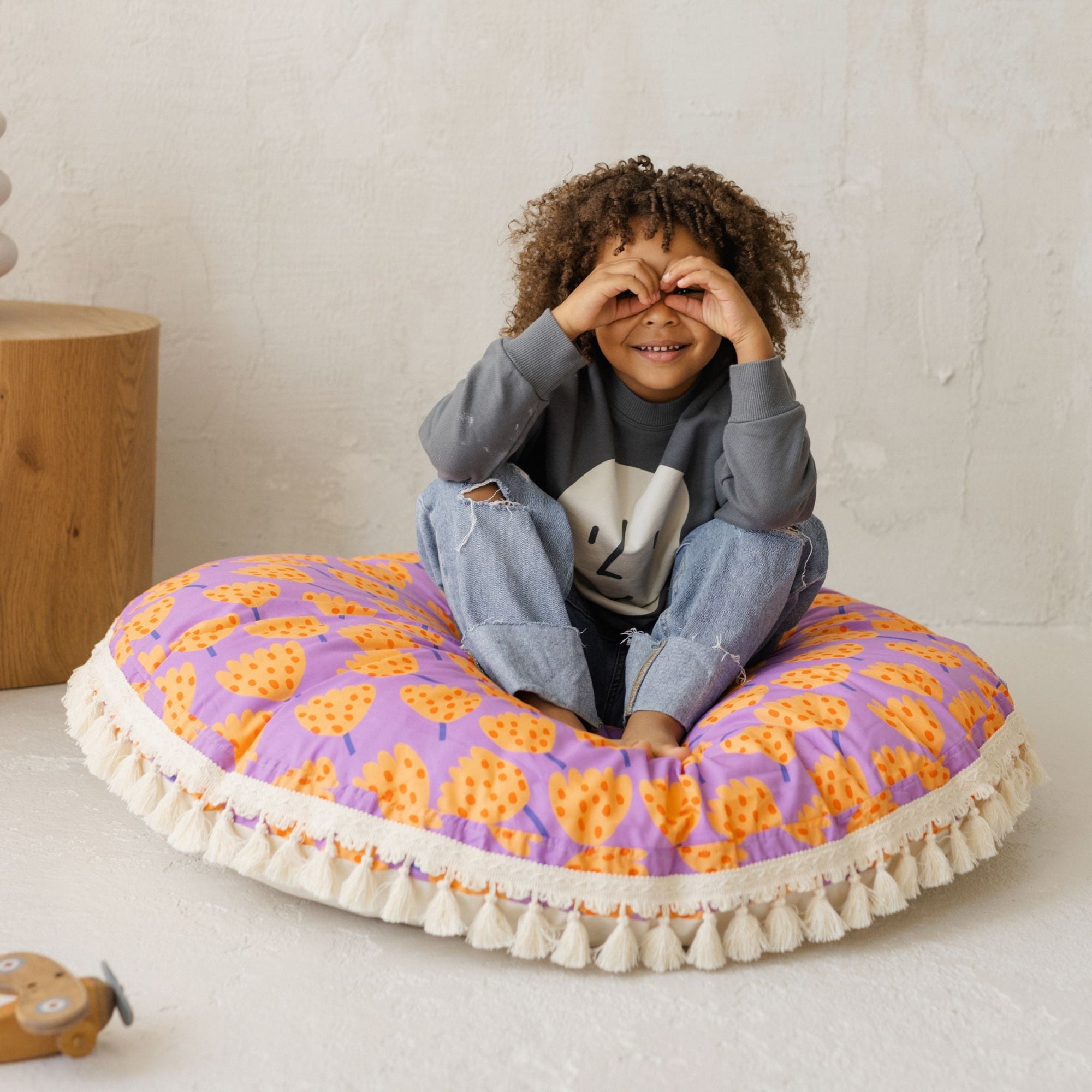 MINICAMP Large Kids Floor Cushion in Vibrant Tulip Pattern