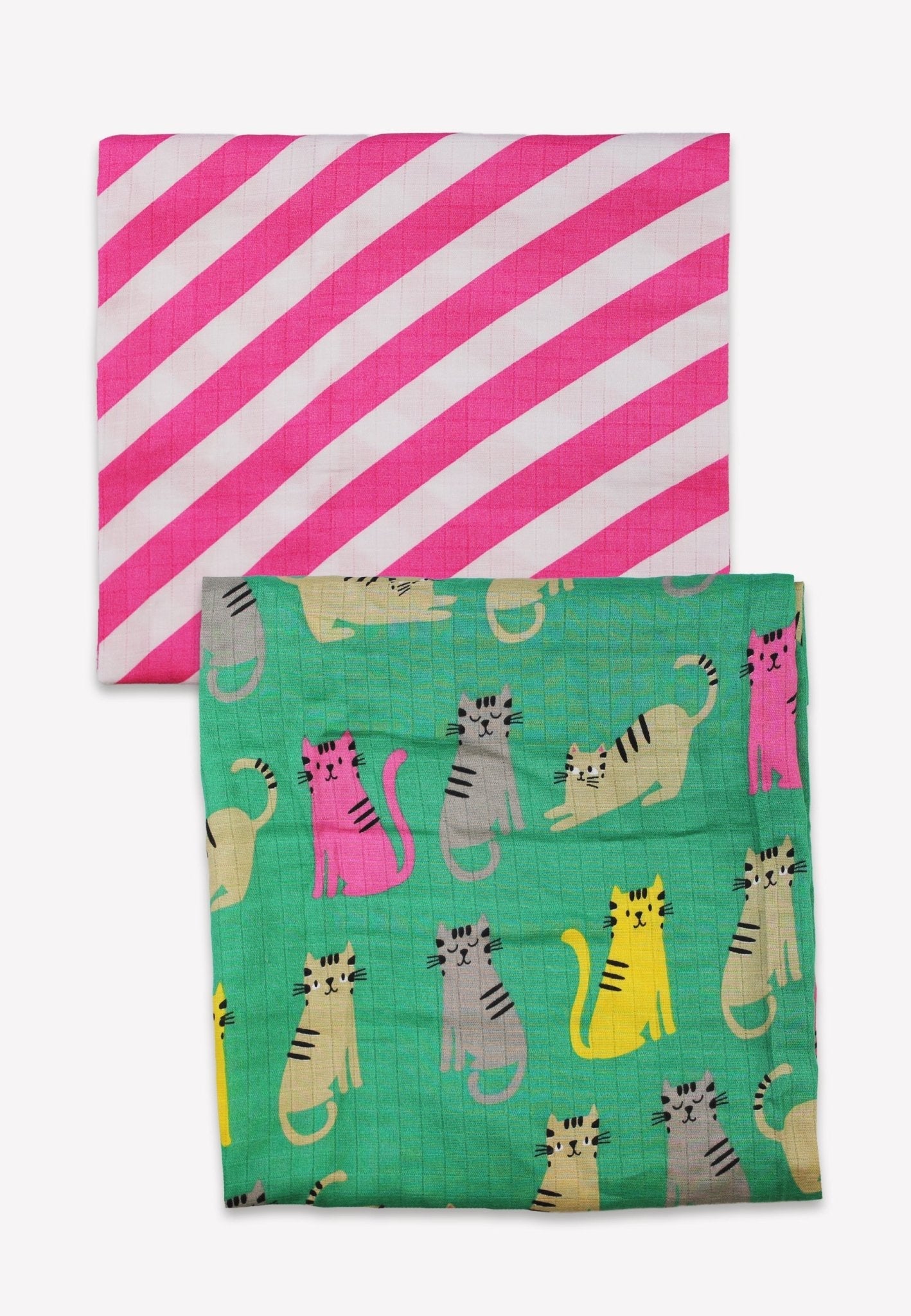 Premium Soft and Cozy Organic Cotton Muslin Blankets 2-Pack with Kitten Print and Stripes, 70 x 70 cm, GOTS Certified by Toby Tiger at brixbailey.com