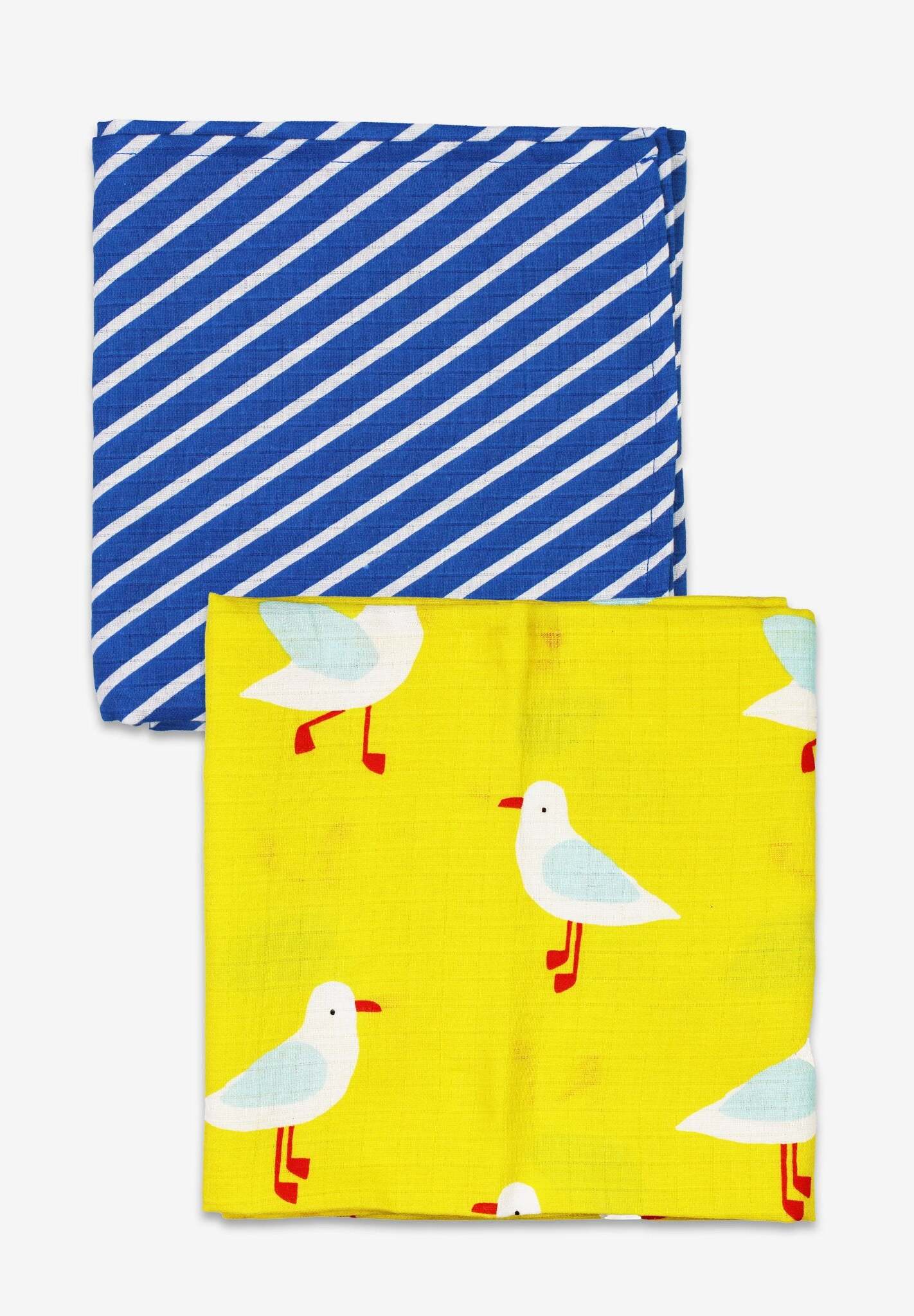 Premium Organic Muslin Cloths 2-Pack with Seagull Print and Stripes, Soft GOTS-Certified Cotton for Babies and Kids by Toby Tiger at brixbailey.com