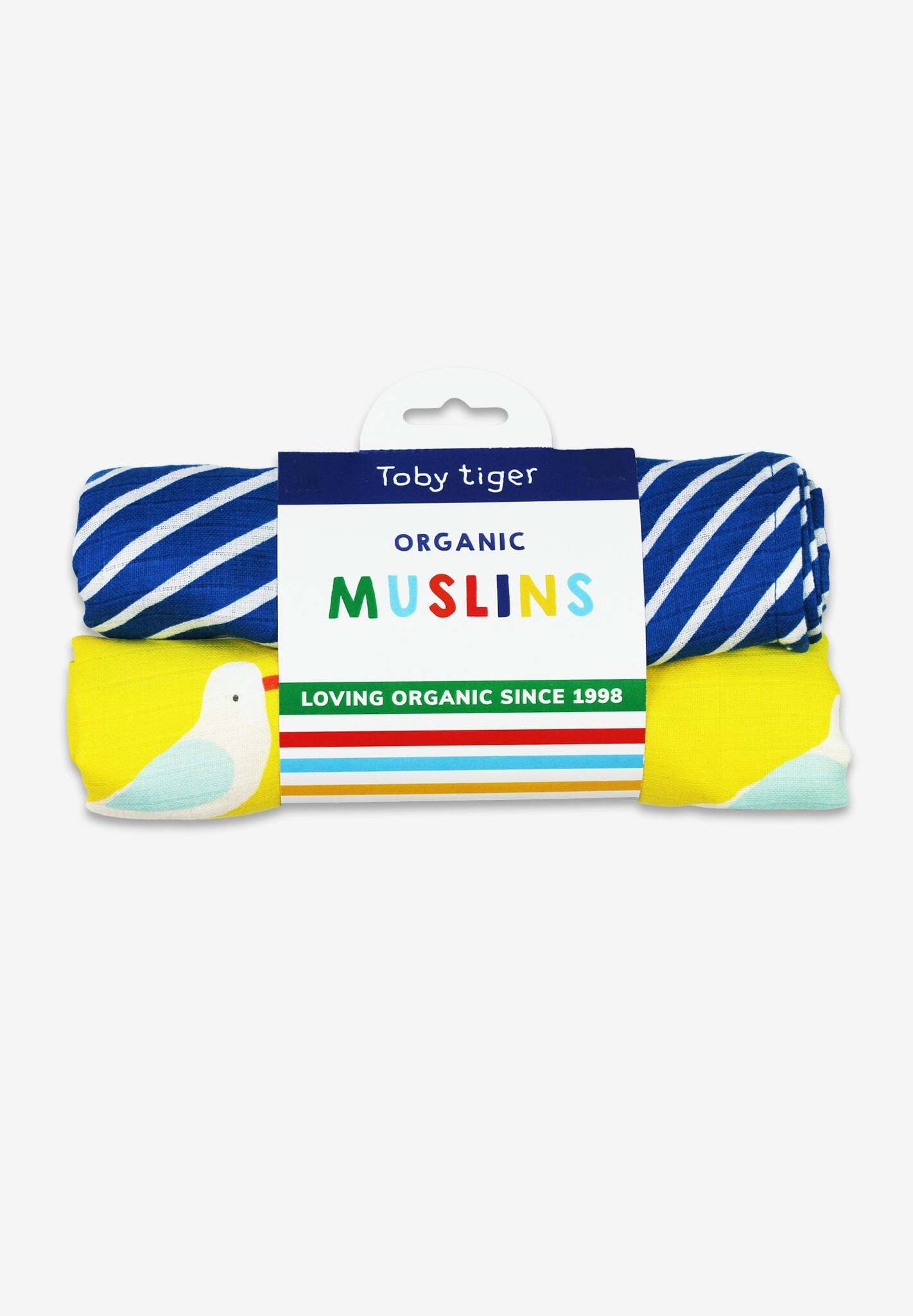 Premium Organic Muslin Cloths 2-Pack with Seagull and Nautical Stripes Design, Soft GOTS-Certified Cotton by Toby Tiger at brixbailey.com