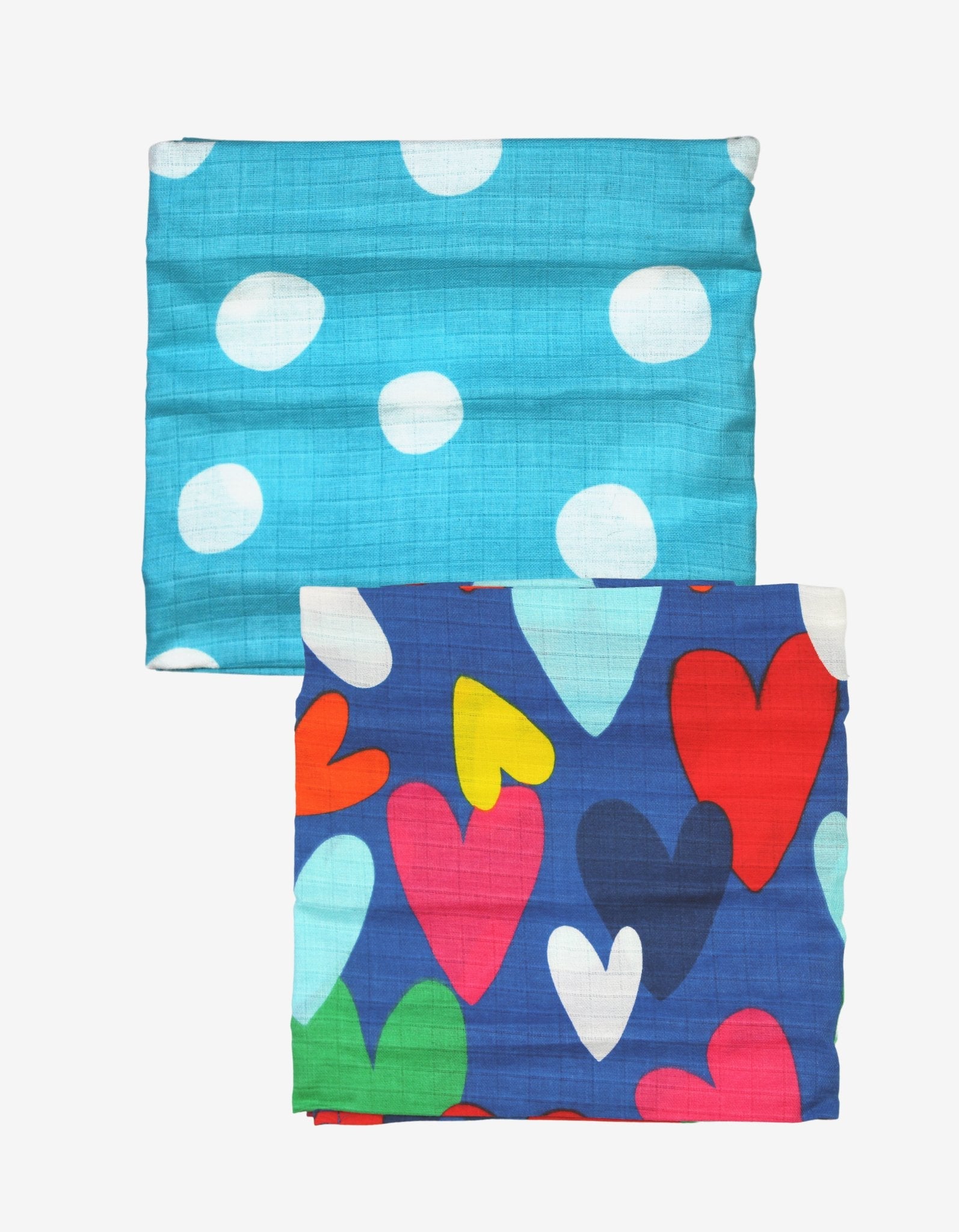 Luxury Multicolor Heart Print Baby Wrap with Pink Stripes on Blue, 100% Organic Cotton, Soft and Eco-Friendly by Toby Tiger at brixbailey.com