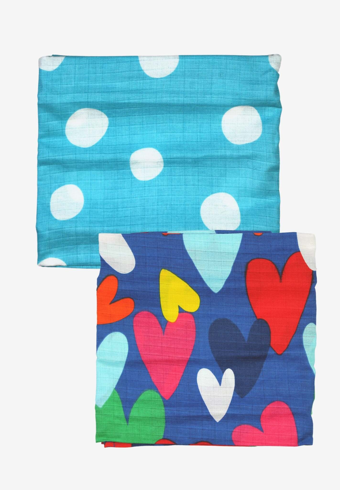 Luxury Multicolor Heart Print Blue and Pink Organic Muslin Swaddle Blanket for Babies by Toby Tiger at brixbailey.com