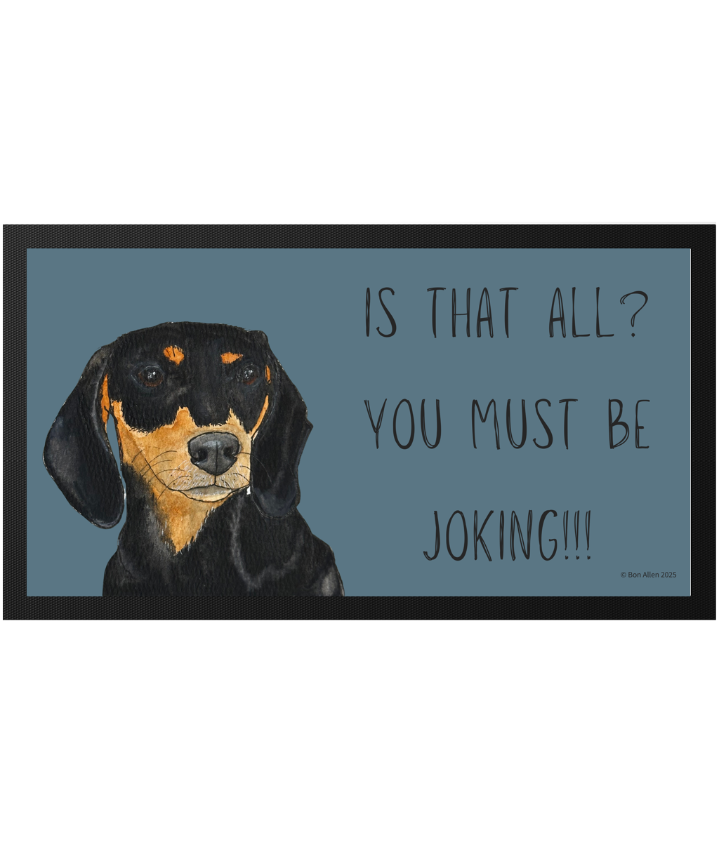 Black &amp; Tan Dachshund Dining Drama – Hilarious Pet Bowl Mat!