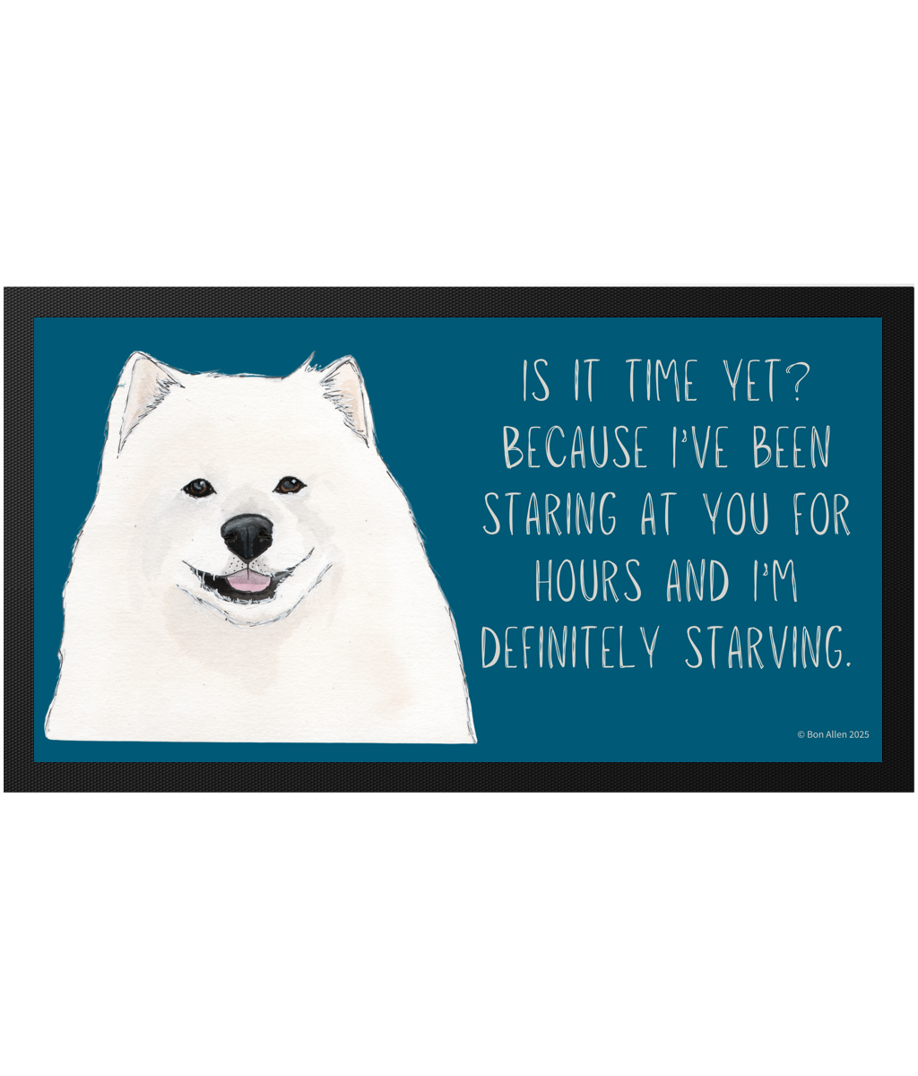 Starving & Staring: Samoyed-Approved Pet Bowl Mat