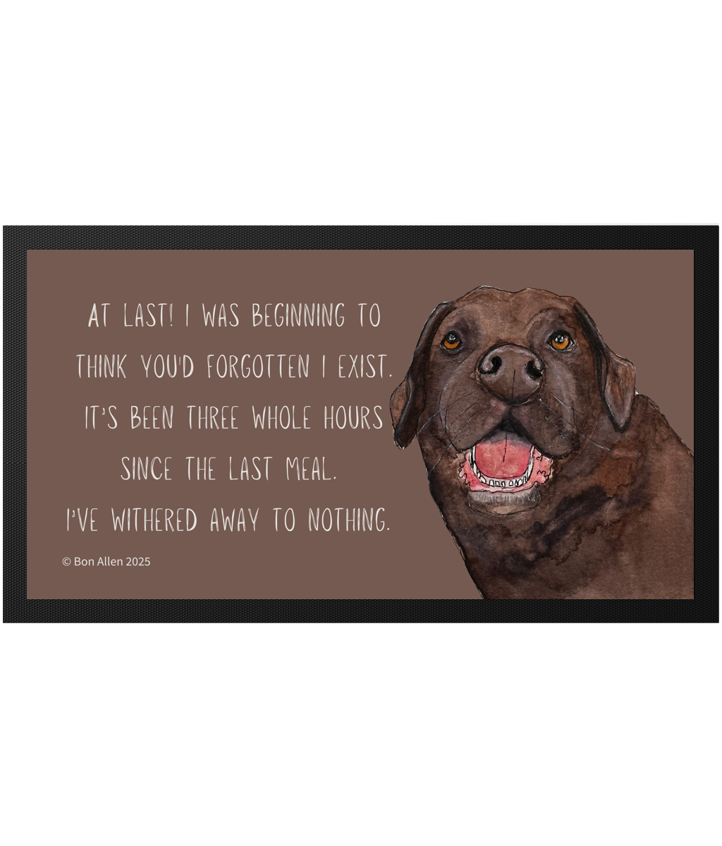 Starving Since Breakfast Pet Bowl Mat – Featuring the Chocolate Labrador