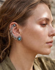 Boho Crescent Ear Cuff with Labradorite/Moonstone - Gold & Silver Ear Wrap