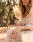 Boho Filigree Adjustable Gemstone Wrap Ring – Gold/Silver Vintage Brass Statement Ring