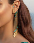 Boho Feather Chain Ear Cuff Earrings – Brass/Silver Statement Earrings