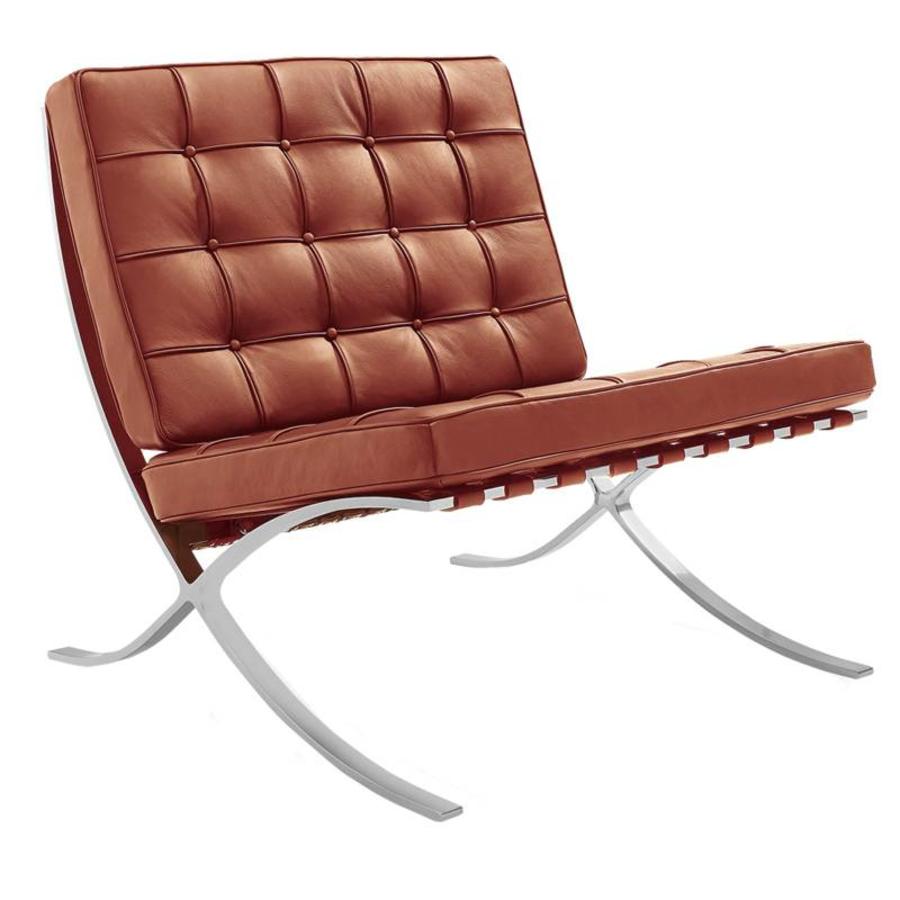 Modern Barcelona Chair And Footstool, Brown Leather