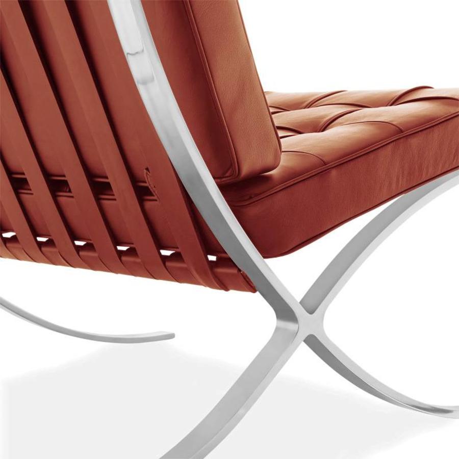 Modern Barcelona Chair And Footstool, Brown Leather