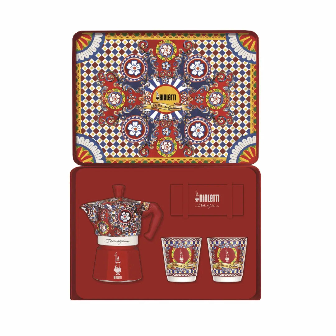 Bialetti X Dolce&amp;Gabbana Sicilian Cart Gift Set (Moka 2 Cup, 2 Cups &amp; Gold Stirrers)