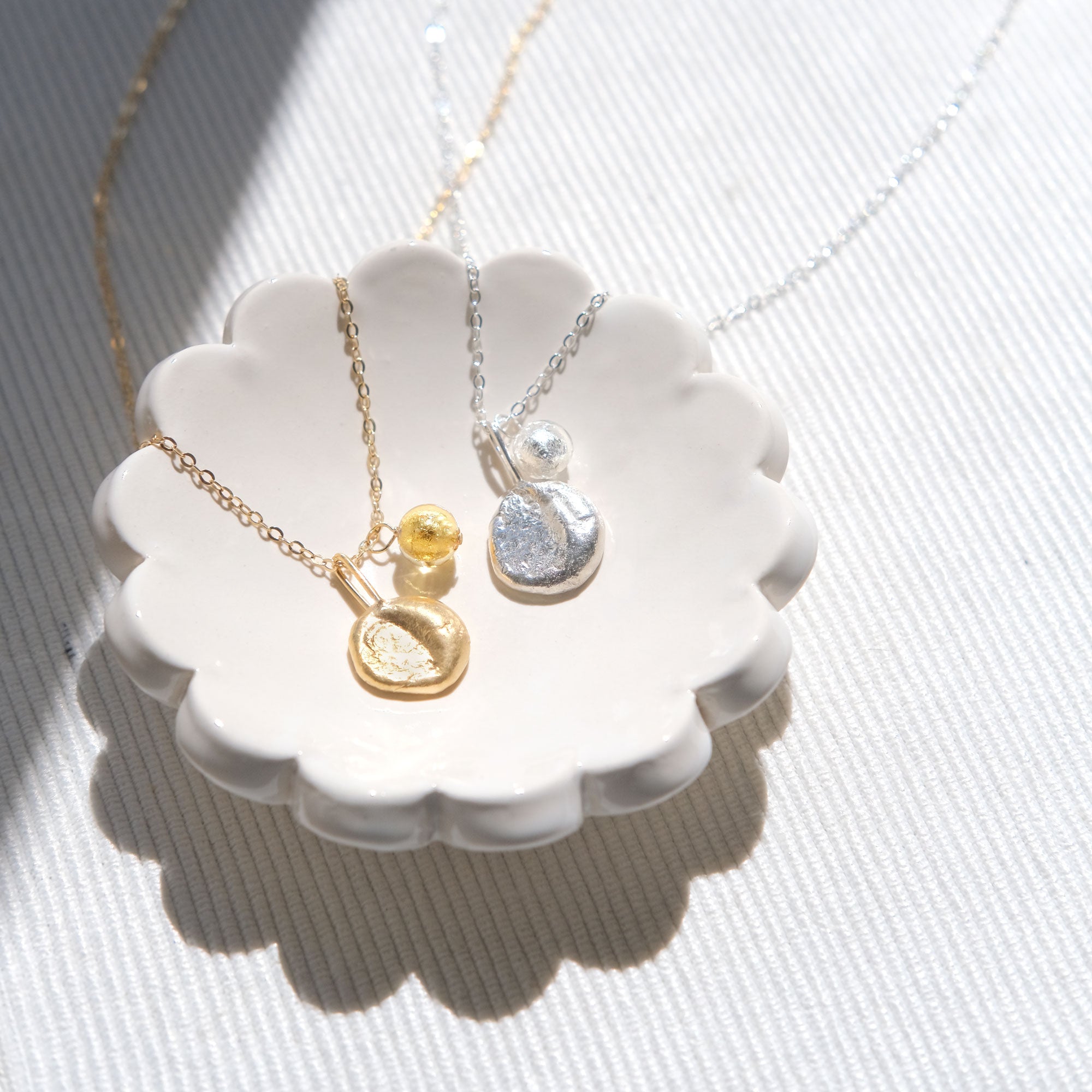 Molten Crescent Moon Necklace - Gold Vermeil