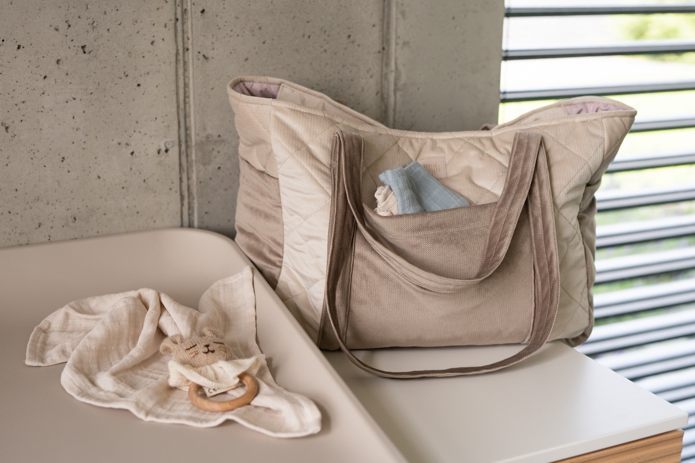 Beige Mom and Weekender Travel Bag