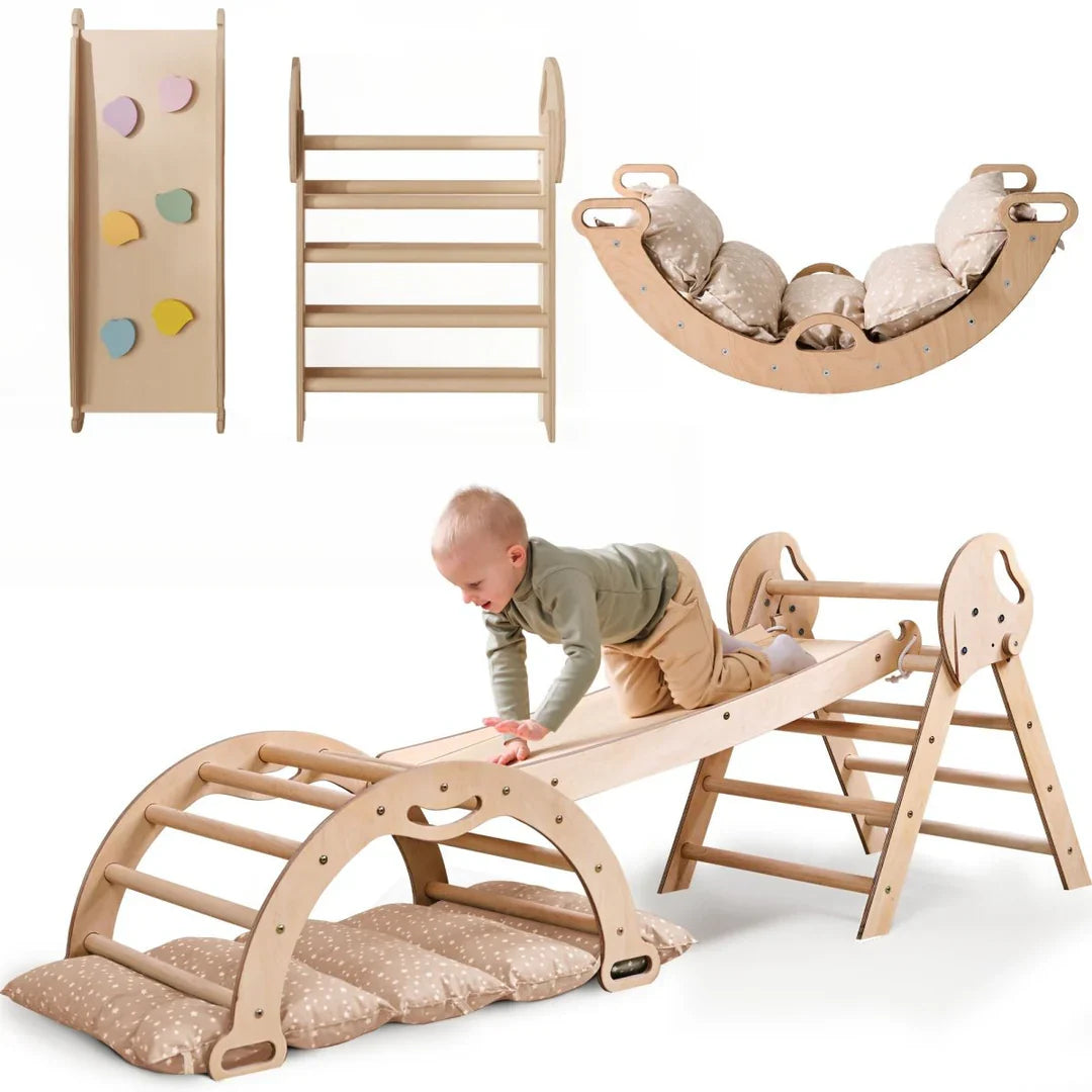 4in1 Montessori Climbing Frame: Pikler Triangle + Arch + Slide Board + Cushion for Toddlers (1–3 Years)-0