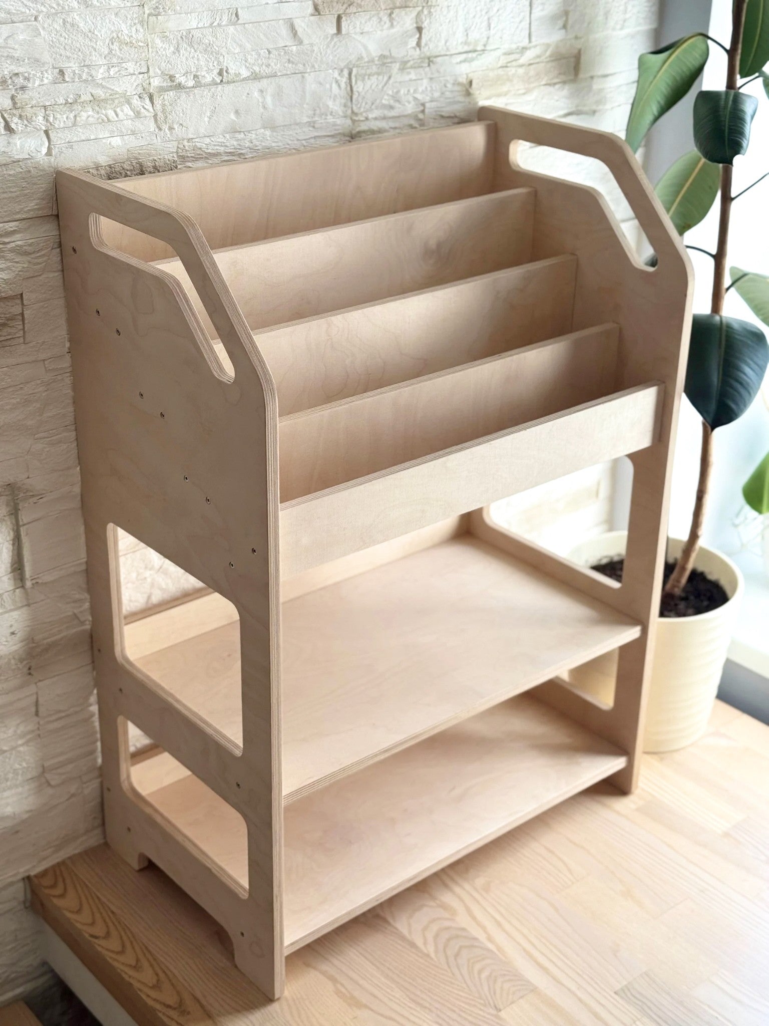 Montessori Wooden Kids Bookshelf with Toy Storage