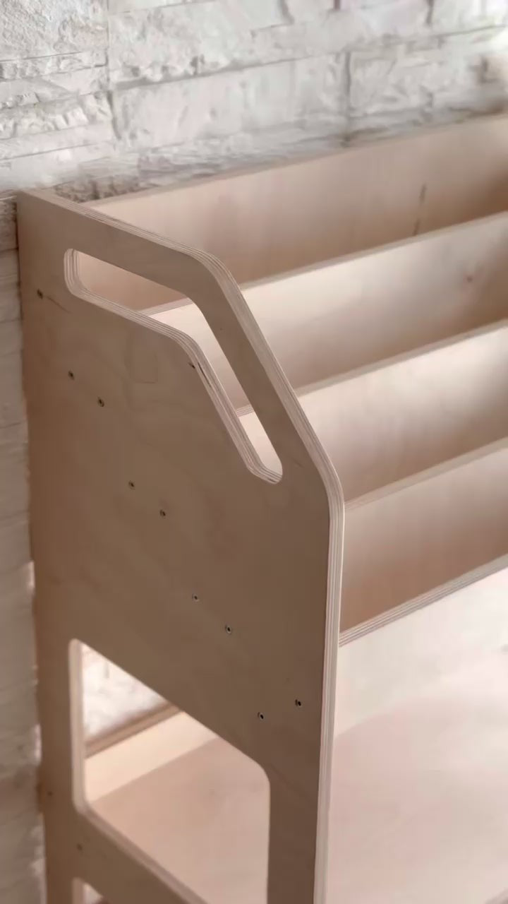 Montessori Wooden Kids Bookshelf with Toy Storage