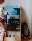 natural wooden bookshelf for kids