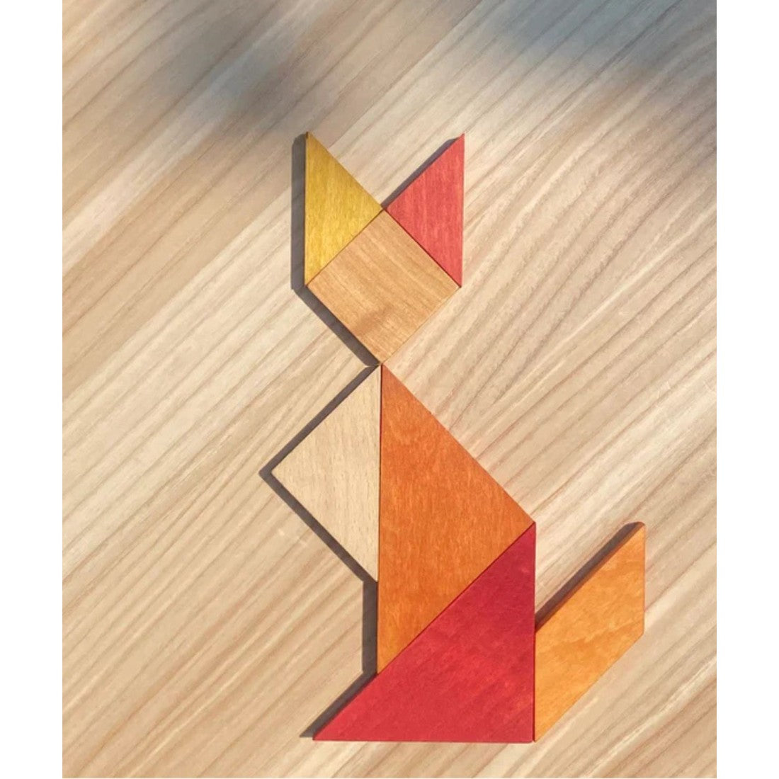 Wooden Tangram Puzzle with Travel Bag in Warm Tones