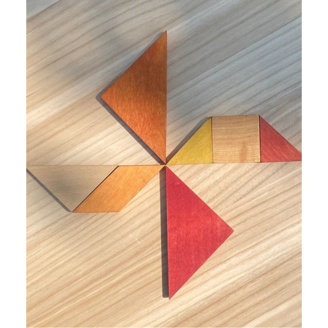 Wooden Tangram Puzzle with Travel Bag in Warm Tones