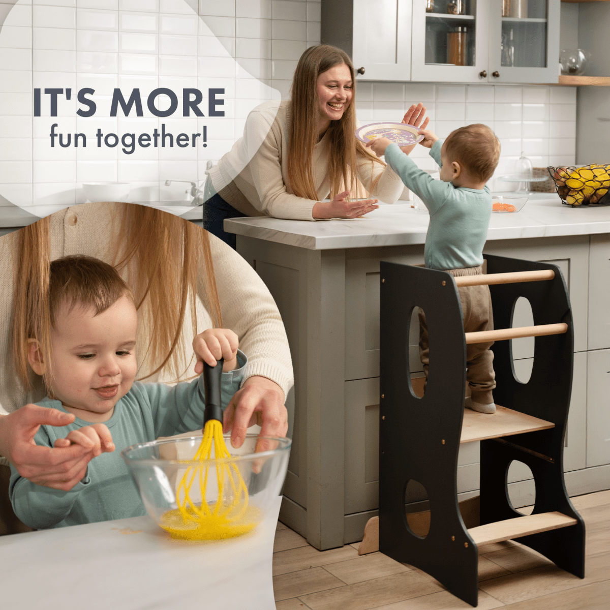 Stable Montessori Learning Tower: Wooden Growing Chair - Grey-4