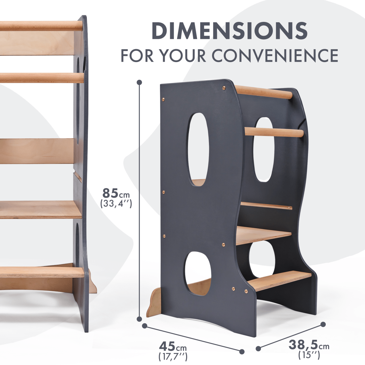 Stable Montessori Learning Tower: Wooden Growing Chair - Grey-1