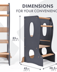 Stable Montessori Learning Tower: Wooden Growing Chair - Grey-1
