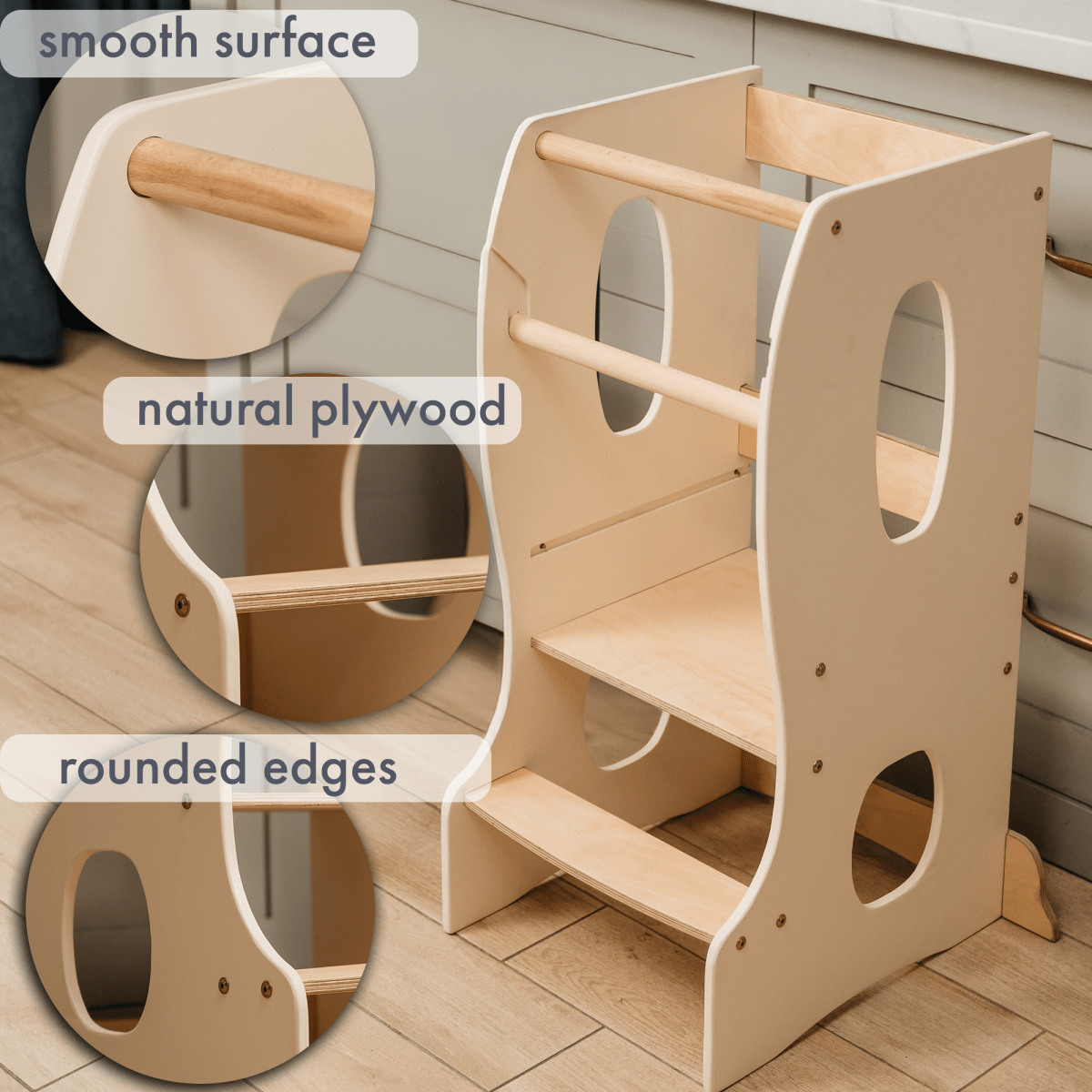 Stable Montessori Learning Tower: Wooden Growing Chair - Ivory-2