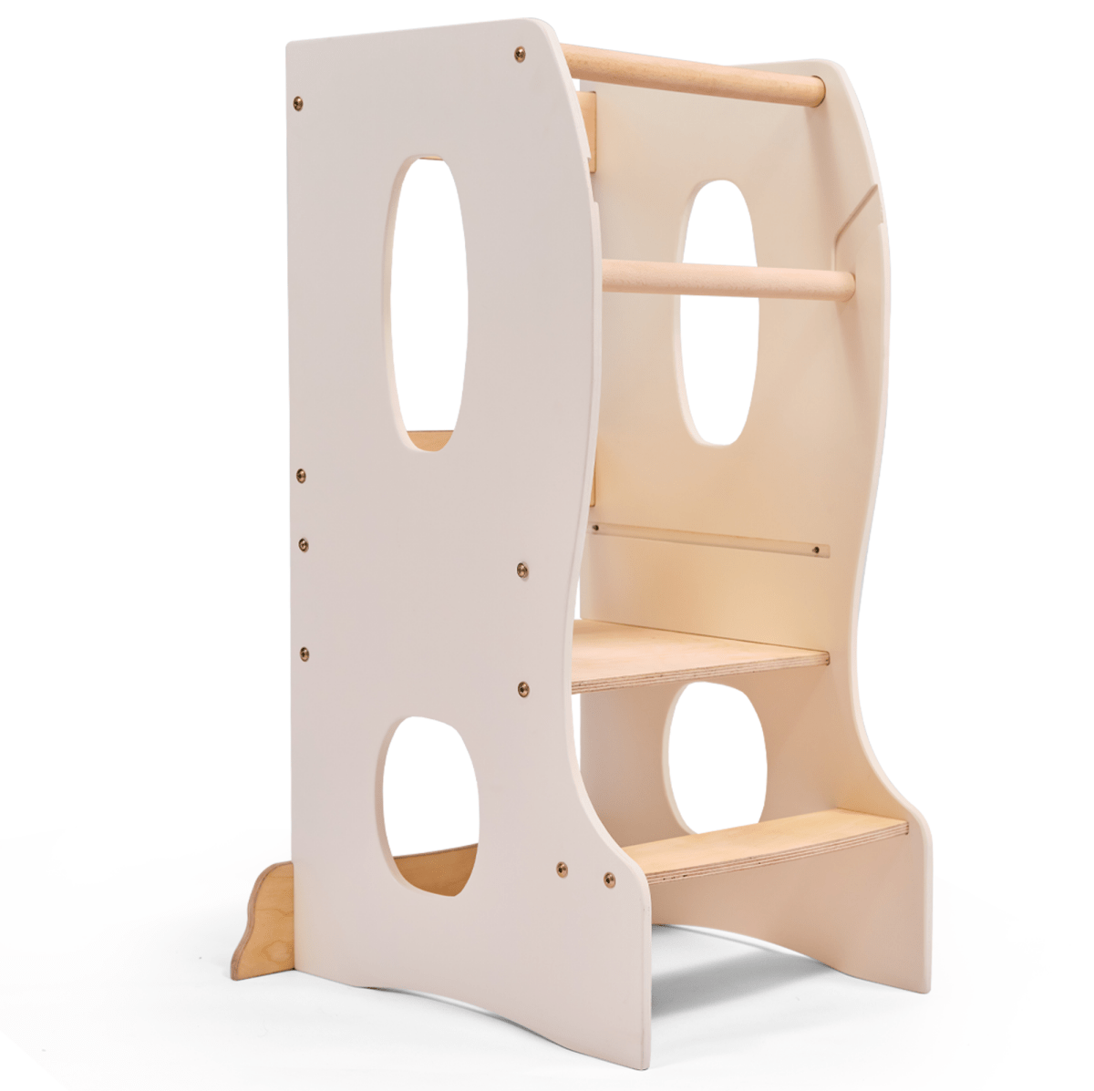 Stable Montessori Tower – Wooden Growing Chair with Cut-Out Handles – Ivory-0