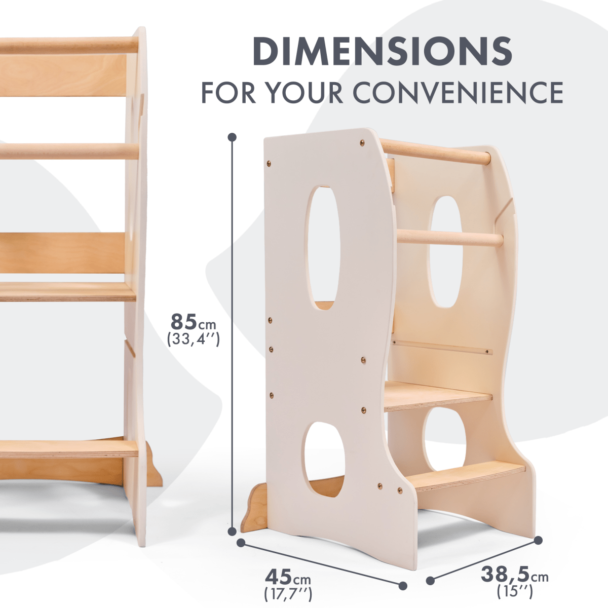 Stable Montessori Tower – Wooden Growing Chair with Cut-Out Handles – Ivory-1