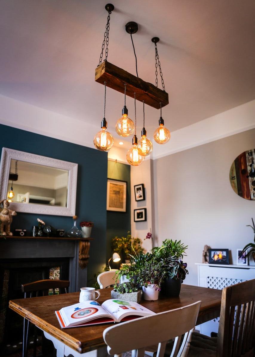 Oak Beam Chandelier | Rustic Kitchen Island & Dining Lighting UK