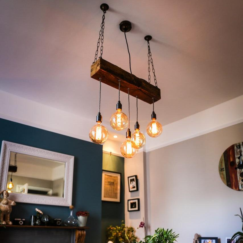 Oak Beam Chandelier | Rustic Kitchen Island & Dining Lighting UK