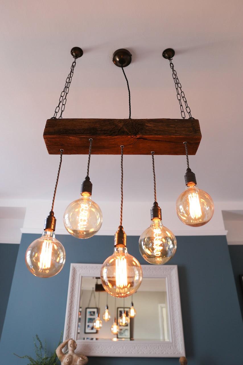 Oak Beam Chandelier | Rustic Kitchen Island & Dining Lighting UK
