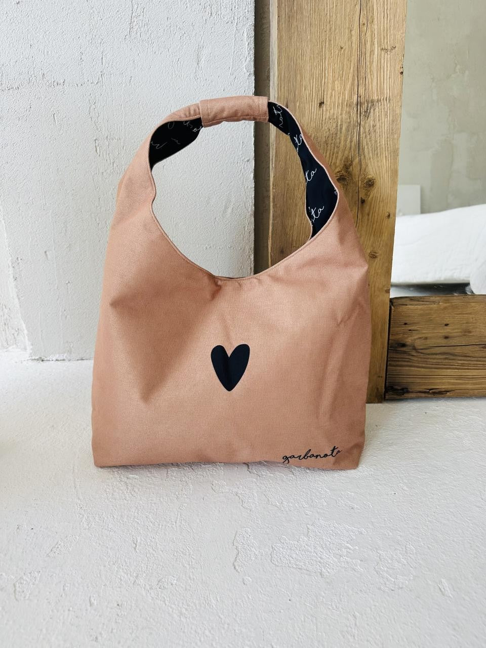 Moon Bag Heart in Cream Canvas