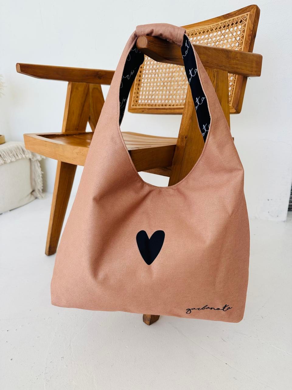 Moon Bag Heart in Cream Canvas