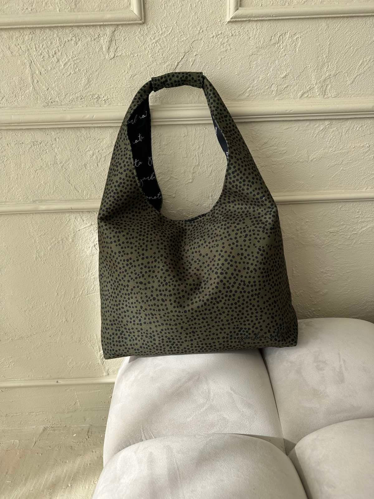 Moon Bag Heart in Khaki with Polka Dots