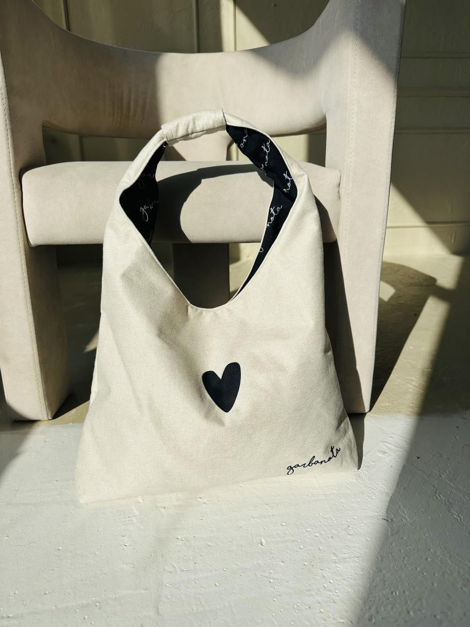 Moon Bag Heart in White Canvas
