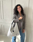 Moon Bag Heart in White Canvas