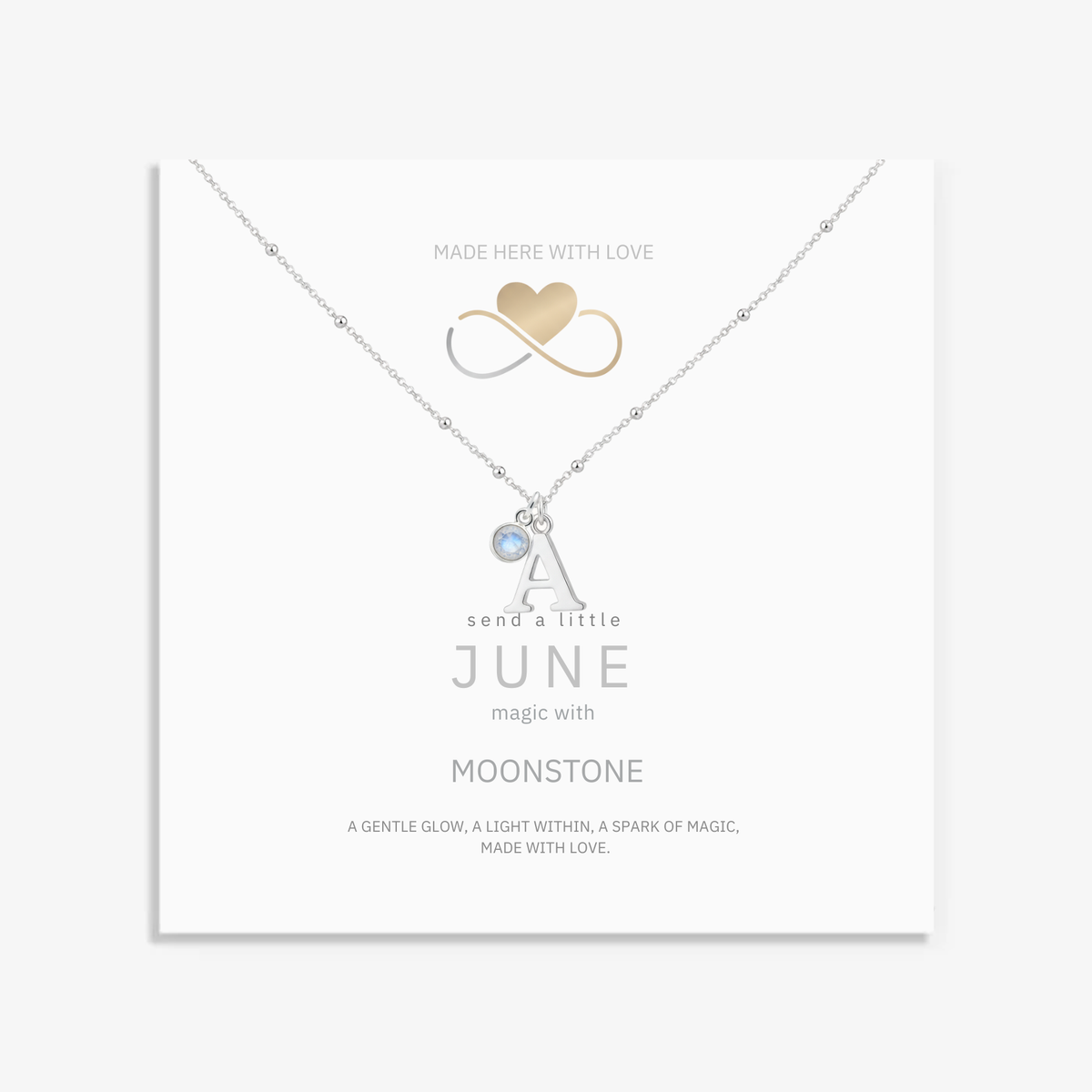 June Birthstone Necklace with Initial Charm – Moonstone Gift for Her