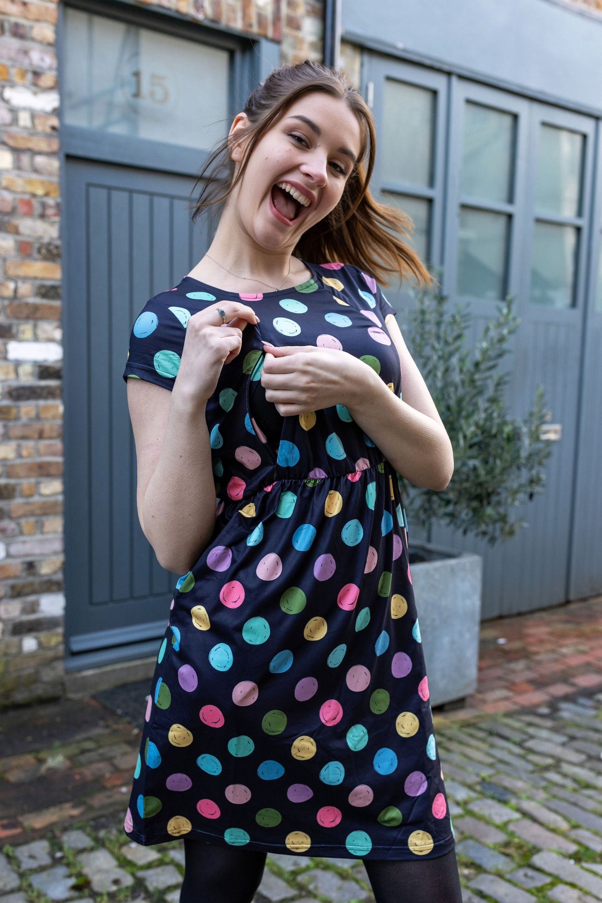 Shona Spot Breastfeeding Dress | Knee Length Nursing Dress